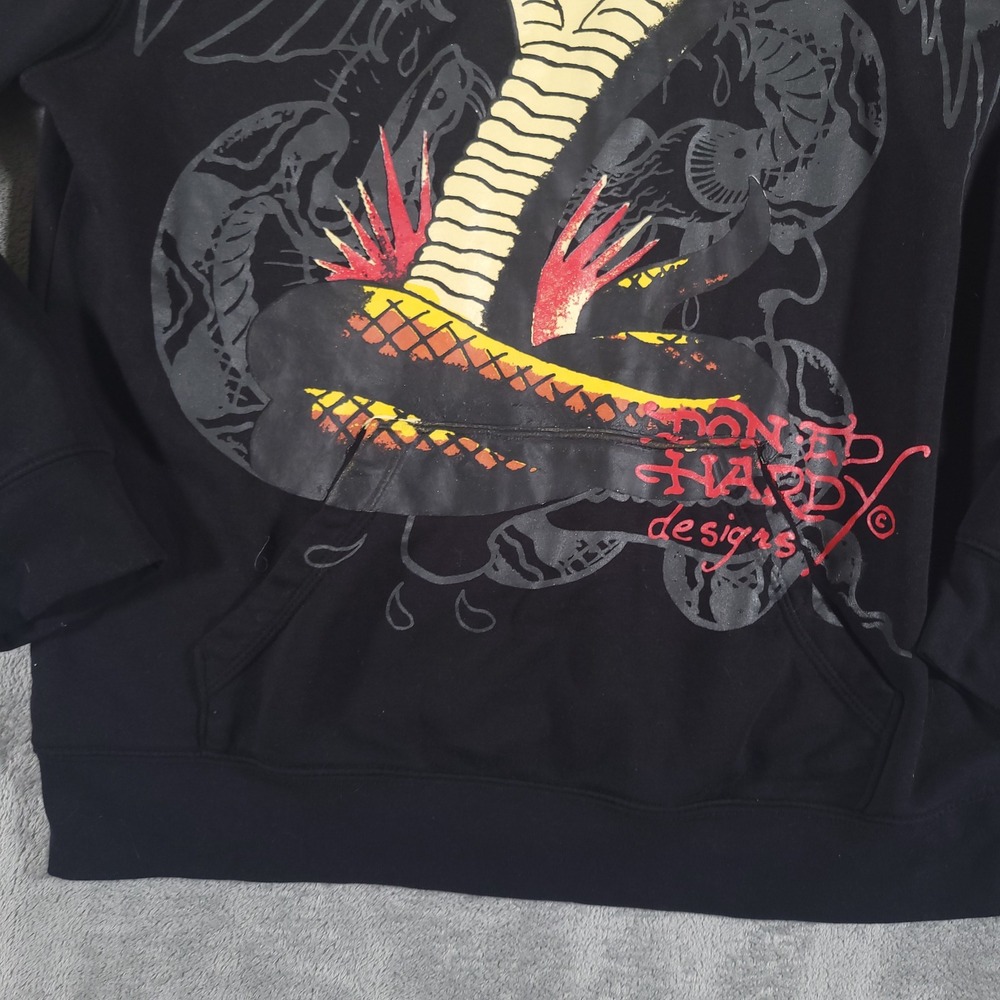 Ed Hardy Hoodie Men Large Black Cobra Snake Graphic Love Kills Slowly Y2K Tattoo - Picture 3 of 10